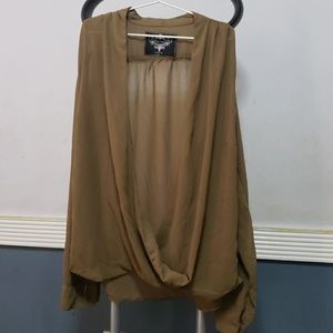 Olive green open drape blouse